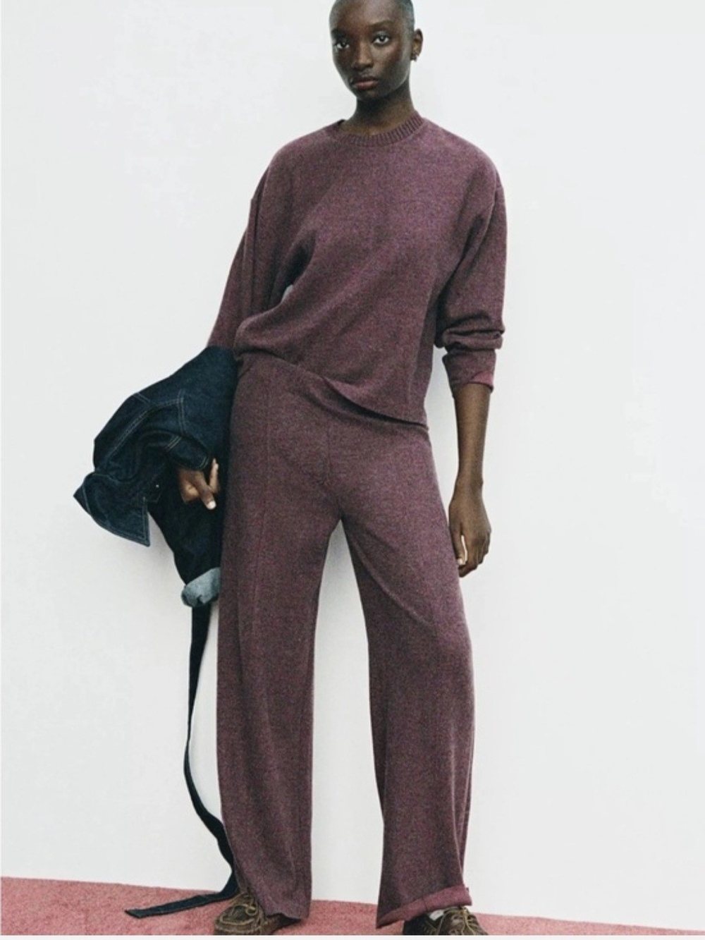 Zara Plum Ribbed Wide-Leg Knit Set